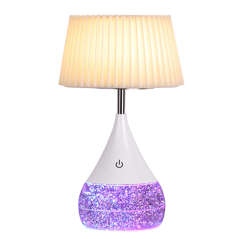 Glitter Liquid LED-skrivebordslampe med stofskærm